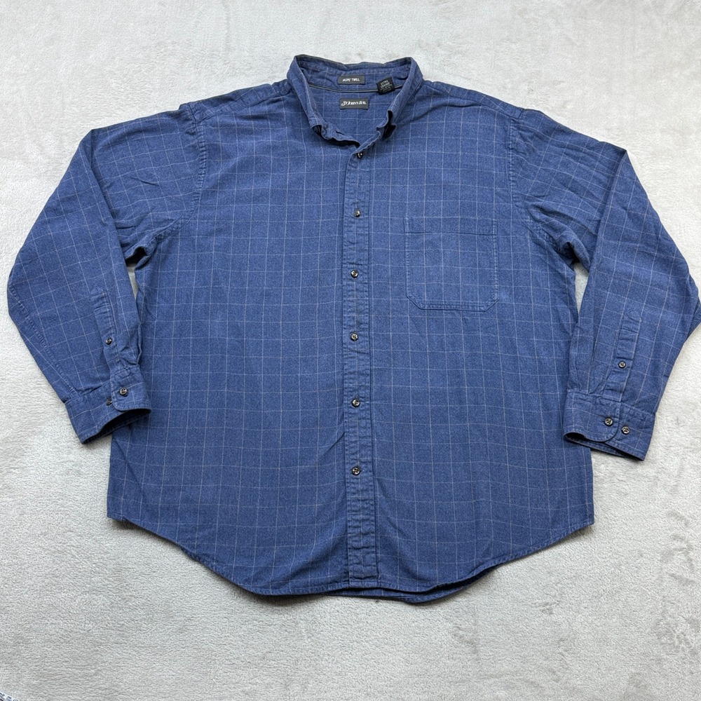 VTG St. Johns Bay Button Down Shirt Men XL Blue Windowpane Jaspe Long Sleeve